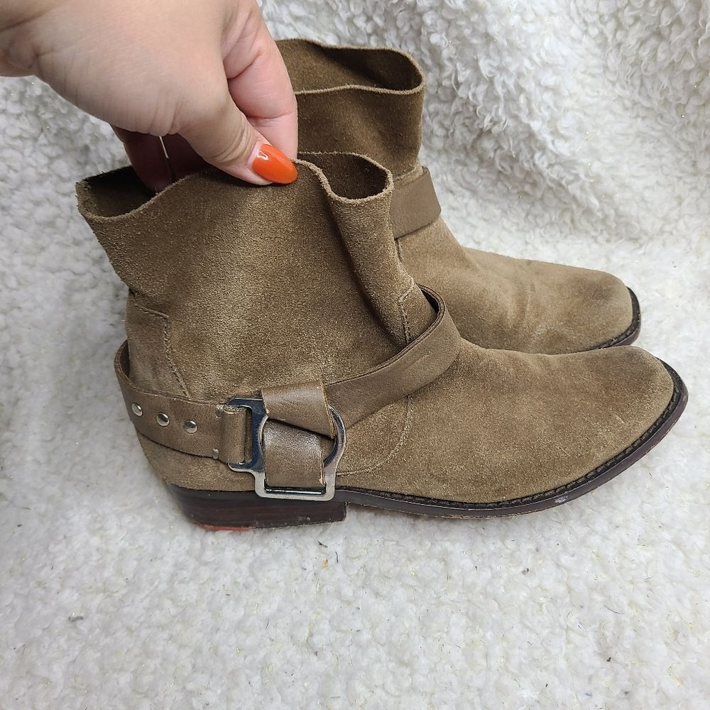 Joe's Jeans Tan Suede Slouchy Western Inspired Harness‎ Ankle Boots